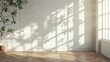 Room interior empty space background mock up sunlight and shadows room walls cozy summer warm room with sunlight and leafs shad  AI generated illustration