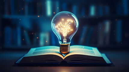 Light bulb and books, online education, concept, innovation concept