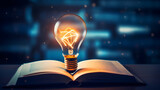Fototapeta Do akwarium - Light bulb and books, online education, concept, innovation concept