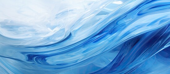 Poster - A unique artwork featuring a blend of blue and white hues, with a flowing wave of liquid adding a dynamic element to the composition