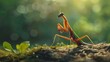 A cinematic shot of a praying mantis in a defensive pose    AI generated illustration