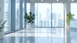Beautiful blurred background of a light modern office interior with panoramic windows and beautiful    AI generated illustration