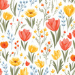 Summer flowers seamless pattern. flat vector illust