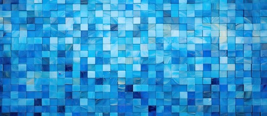 Poster - An image of a wall covered in blue mosaic tiles, forming numerous small square patterns