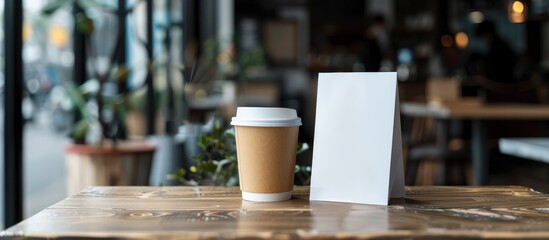 Sticker - White paper or promotion poster on display at the front of the restaurant or coffee shop, containing marketing information and announcements.