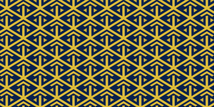 Abstract rectangular geometric pattern in gold on a dark background. for decoration, textile fabric prints and wallpaper. Symmetrical model for fashion and home design.