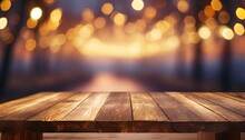Wooden Table Blurred Bokeh Background Background Neon Light Night View Close Up The General Background Of The Interior A Dark Background