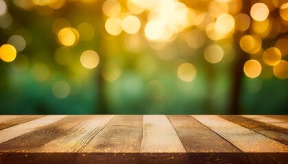 Canvas Print - wood table top on bokeh green background