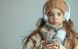 © hakule - A young girl wearing a brown hat and scarf is holding a cell phone