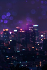 Wall Mural - A city skyline is lit up with purple lights