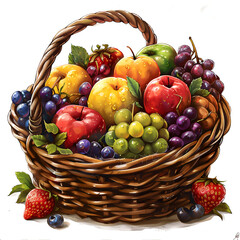 Wall Mural - basket of fruits on white