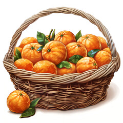 Wall Mural - basket with oranges on white