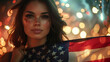 © saulo_arts - Patriotic woman with American flag and fireworks