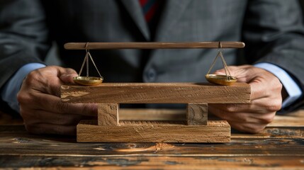 A man in a suit holding two scales on top of each other, AI