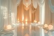 White romantic studio scene with light and curtain, background, poster, display scene 