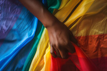 Fight For Gay Pride, African-american Hand Clutching The Lgbt Flag