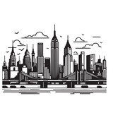 Fototapeta Nowy Jork - Classic Cityscape Outlines in Vector, Cityscape Silhouette Art, Black and White Minimalist Vector Illustration, Vintage Cityscape Graphics, Vintage Outlined Urban Landmarks, Cityscape outlined clipart