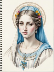 Canvas Print - Portrait painting of Saint Cecilia illustration art plain white background from Generative AI