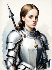 Wall Mural - Portrait painting of Saint Joan of Arc illustration art plain white background from Generative AI