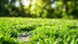 Subtle imprint of a foot hidden in the dense, dew-spangled grass under gentle sunlight