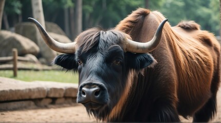 Wall Mural - A yak in zoo looking at the camera from Generative AI