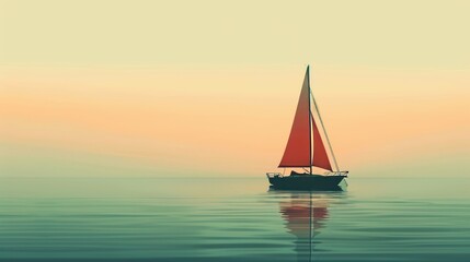 Wall Mural - A minimalist representation of a sailboat cruising on calm waters AI generated illustration