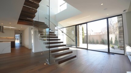 Poster - Floating staircase with glass railings AI generated illustration