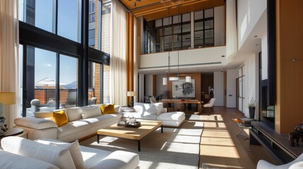 Aufkleber - High ceilings and floor-to-ceiling windows for a spacious feel  AI generated illustration