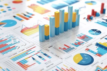 Vector illustration of business data graph analysis on white Background.