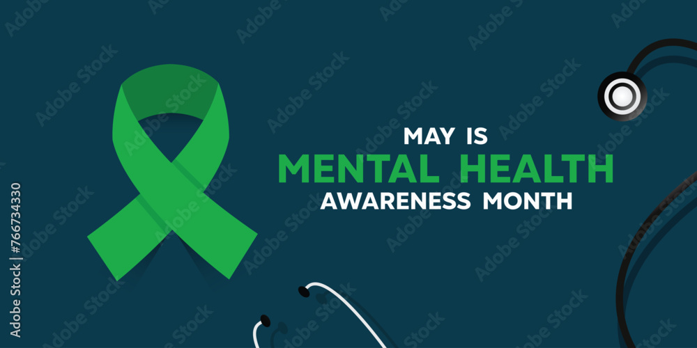 May is Mental Health Awareness Month. Ribbon and stestoscope. Great for ...