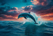 dolphin swimming playfully in the waves. World Oceans Day concept.