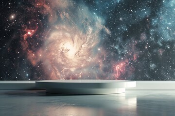 abstract modern white display podium float beautiful fantasy outer space galaxy planet dark black my