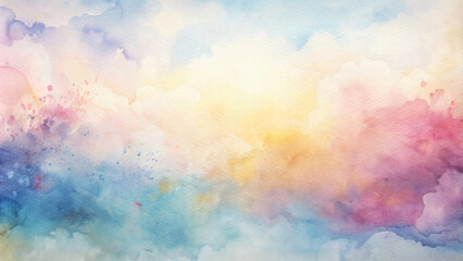 Wall Mural - Painting sky filled with fluffy clouds and bright sunlight over the sea on a clear summer day