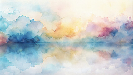 Wall Mural - Painting sky filled with fluffy clouds and bright sunlight over the sea on a clear summer day