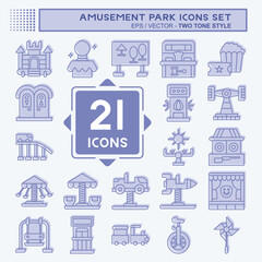 Icon Set Amusement Park. related to Circus symbol. two tone style. simple design editable. simple illustration