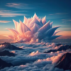 Wall Mural - Lightly colored cloud sculpted into the shape of lotus in the clear blue sky