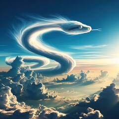 Wall Mural - Lightly colored cloud sculpted into the shape of a snake anaconda in the clear blue sky