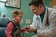 A pediatrician examining a child patient in a pediatric clinic, providing comprehensive medical care and preventive health services for children, Generative AI