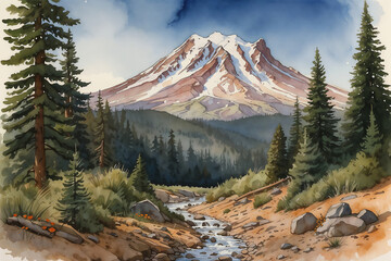 Watercolor Illustration - Mt. Shasta, California