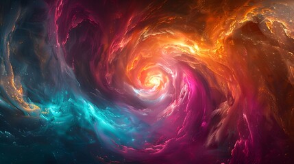 A mesmerizing display of vibrant orange and cool blue hues unfolds in an abstract digital artwork, illustrating the cosmic dance of fire and ice with swirling patterns.