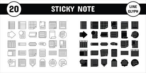 Canvas Print - Sticky Note Line Glyph Vector Illustration Icon Sticker Set Design Materials