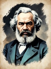 Wall Mural - Portrait of Karl Heinrich Marx art oil on canvas medieval painting illustration grainy grunge texture from Generative AI