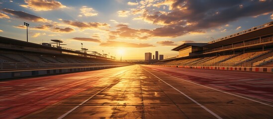 Evening scene asphalt international race track with starting