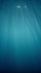 Poster - Sunlight beams filter through the deep, crystal-clear, blue-turquoise water, casting a beautiful curtain of reflections. Air bubbles rise gracefully towards the water's surface, adding to the pictures