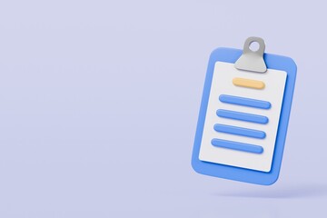 Aufkleber - 3D Blue Clipboard with paper notes icon symbol. Document for notes, contracts, schedule, work planning. Cartoon minimal style on isolated purple background. 3d rendering illustration..