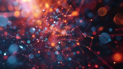 Design a modern digital 3D background that visually interprets the complex world of network abilities and technological processes. Use dynamic abstract patterns and vibrant digital, AI Generative
