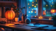 Atmospheric Setting Showing A Latenight Work Session With A Softly Lit Desk Organizer, A Fidget Spinner At Rest, A Stress Ball Ready For Action, And A Watch Marking The Passage Of Time , Vibrant Color