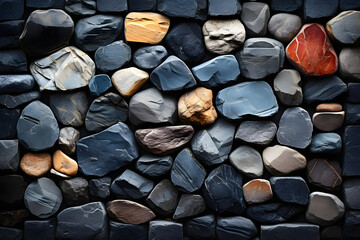 mosaic wall made of different colored stones. abstract background geometric texture.