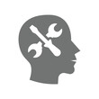Human brain with screwdriver and wrench icon. Intelligence, brain and human design vector.