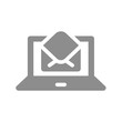 Open mail and laptop vector icon. Email, letter and computer monitor symbol.